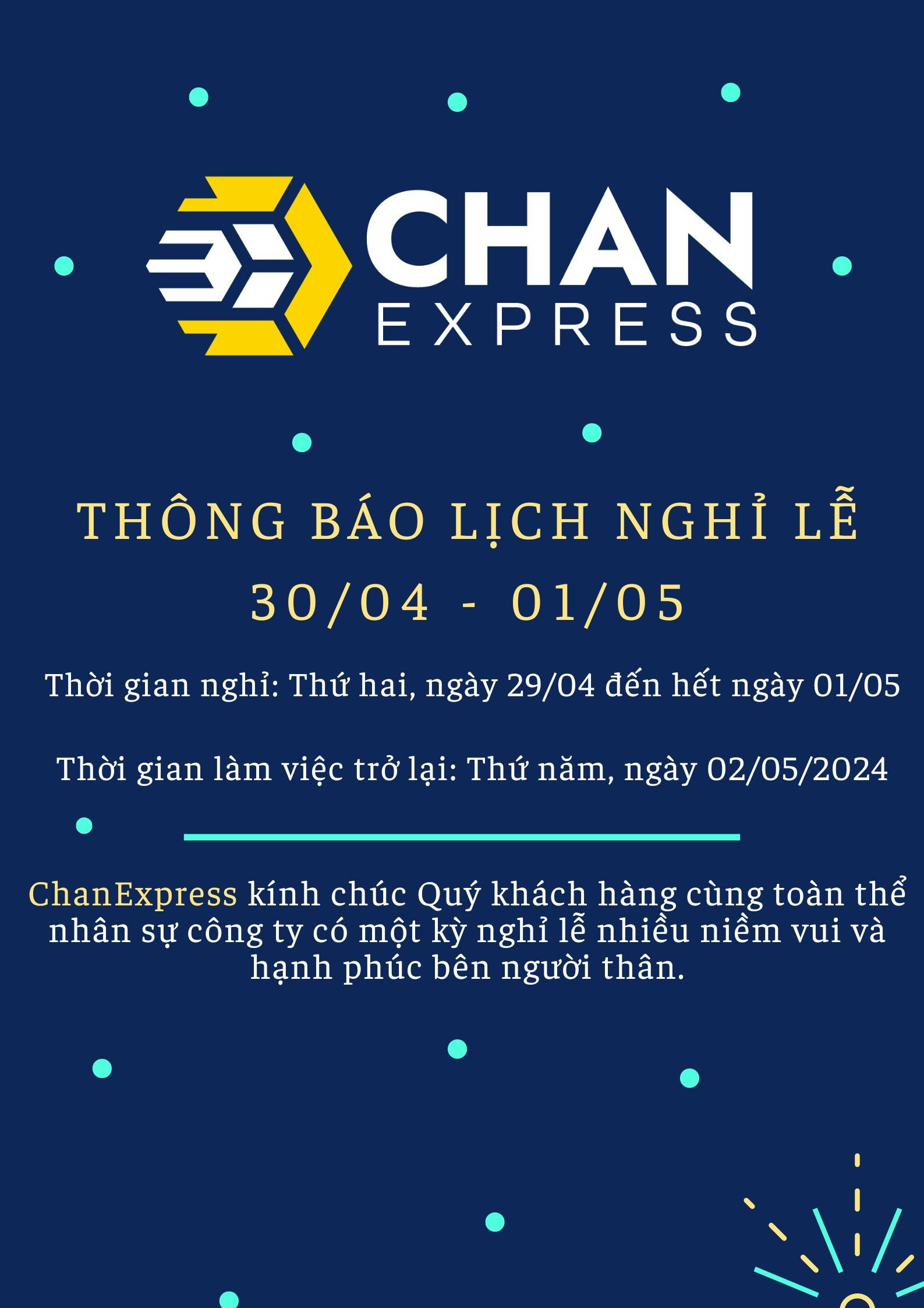 THÔNG BÁO NGHỈ LỄ 30/4 & 01/5